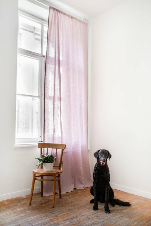 Halbtransparenter Leinenvorhang aus europäischem Leinen mit Faltenband