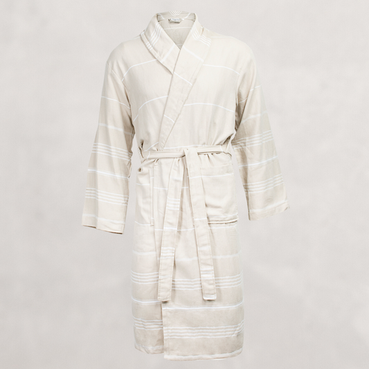 Schwerer Hamam-Bademantel aus Baumwolle in hochwertiger Frottee-Qualität in beige